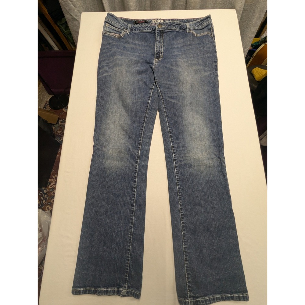 Rock 47 by Wrangler Womens Low Rise Bootcut Jeans Medium Wash Blue WJX15JN